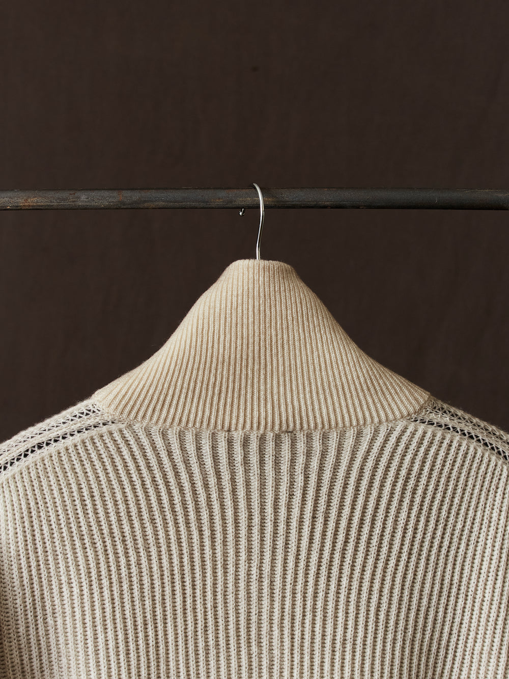 Hand Painted High Neck Ribbed Cardgian w/ Zip Taupe