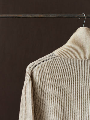 Hand Painted High Neck Ribbed Cardgian w/ Zip Taupe