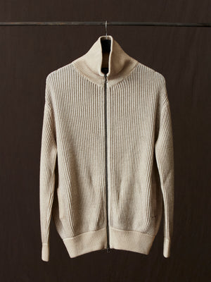 Hand Painted High Neck Ribbed Cardgian w/ Zip Taupe