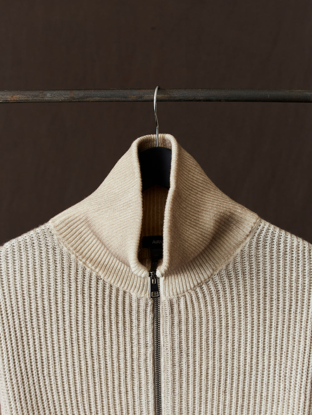 Hand Painted High Neck Ribbed Cardgian w/ Zip Taupe