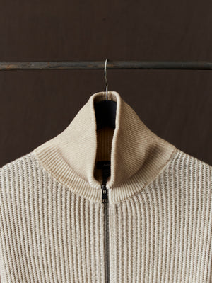Hand Painted High Neck Ribbed Cardgian w/ Zip Taupe