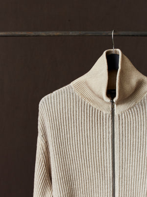 Hand Painted High Neck Ribbed Cardgian w/ Zip Taupe