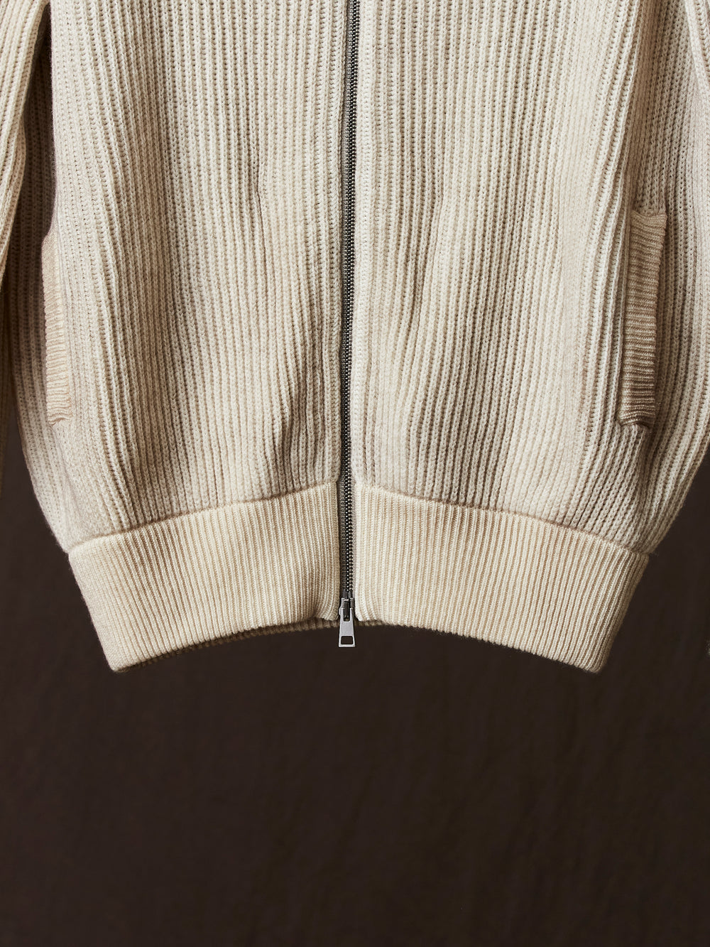 Hand Painted High Neck Ribbed Cardgian w/ Zip Taupe