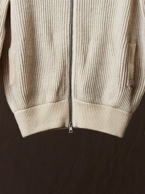 Hand Painted High Neck Ribbed Cardgian w/ Zip Taupe