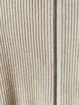 Hand Painted High Neck Ribbed Cardgian w/ Zip Taupe