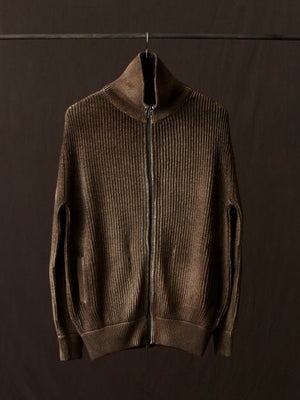 Hand Painted High Neck Ribbed Cardgian w/ Zip Yak