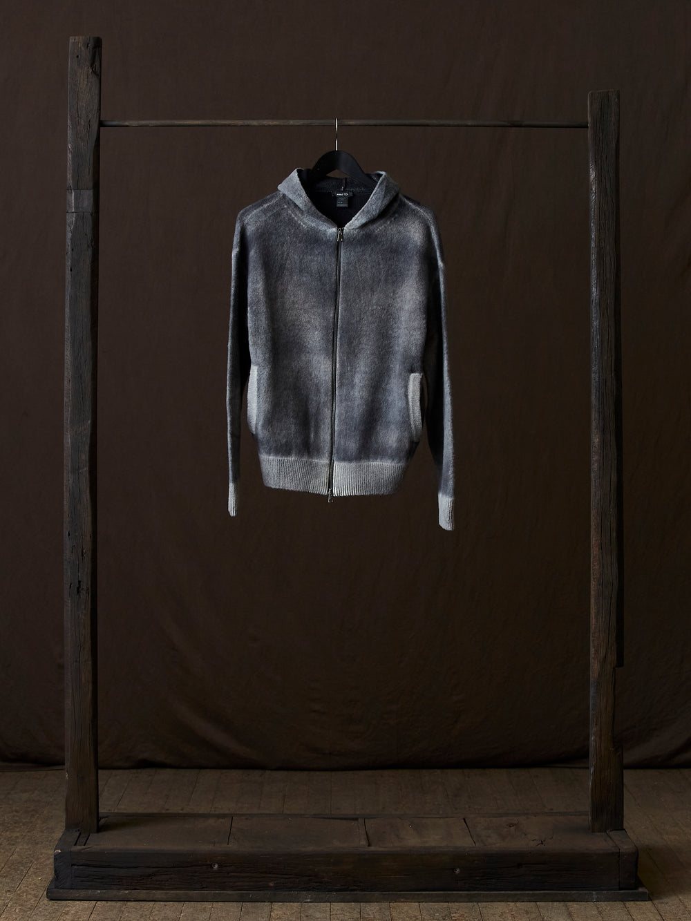 Hand Painted Brushed Zip Hooded Cardigan N/Taupe