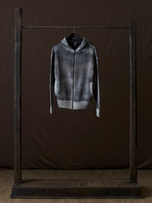 Hand Painted Brushed Zip Hooded Cardigan N/Taupe