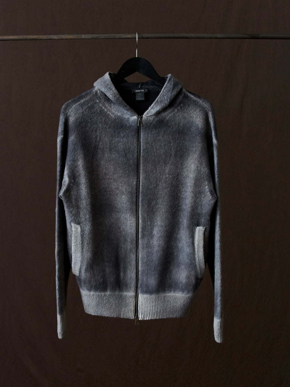 Hand Painted Brushed Zip Hooded Cardigan N/Taupe