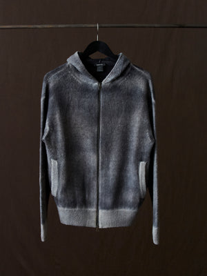 Hand Painted Brushed Zip Hooded Cardigan N/Taupe