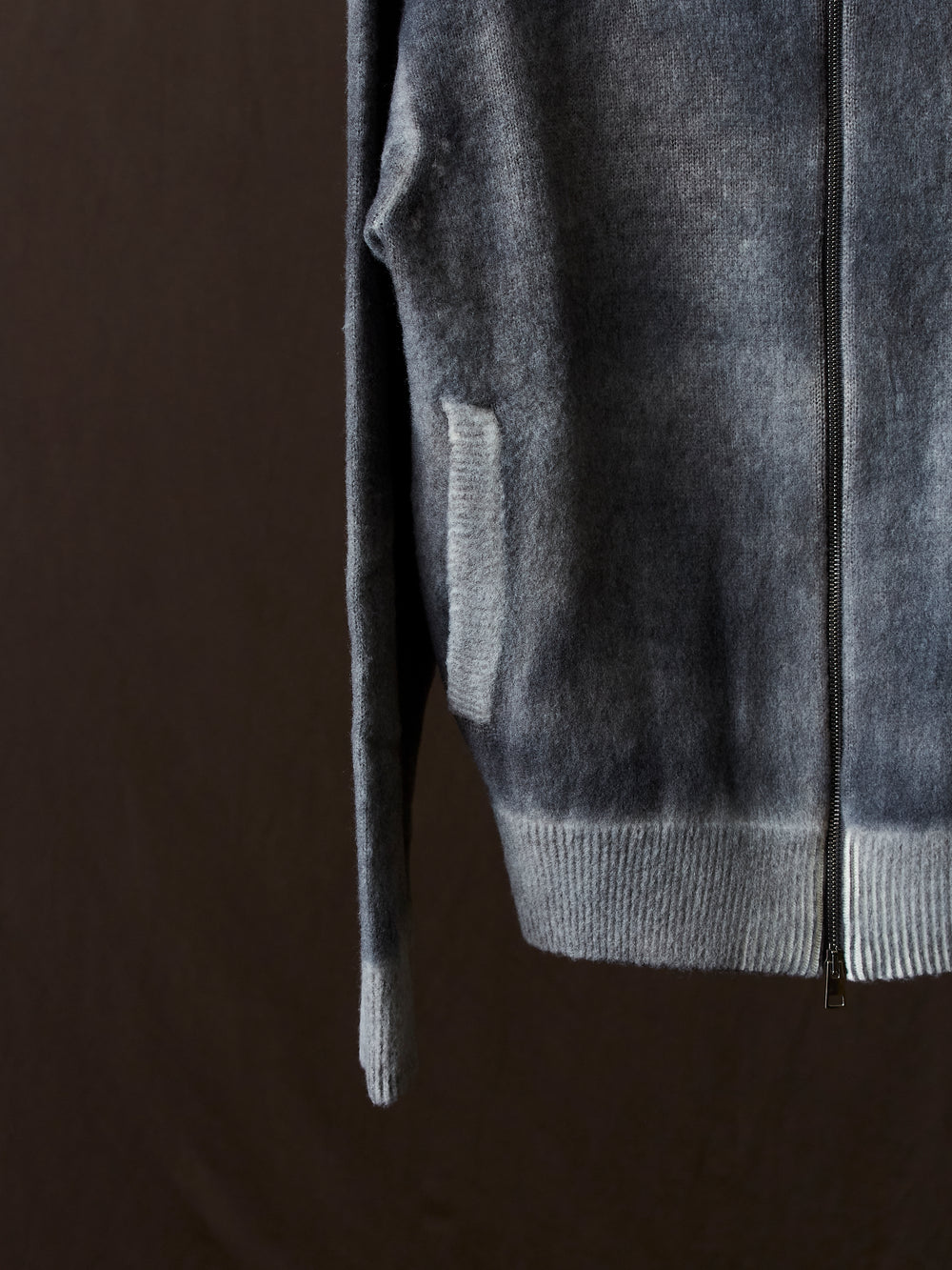 Hand Painted Brushed Zip Hooded Cardigan N/Taupe