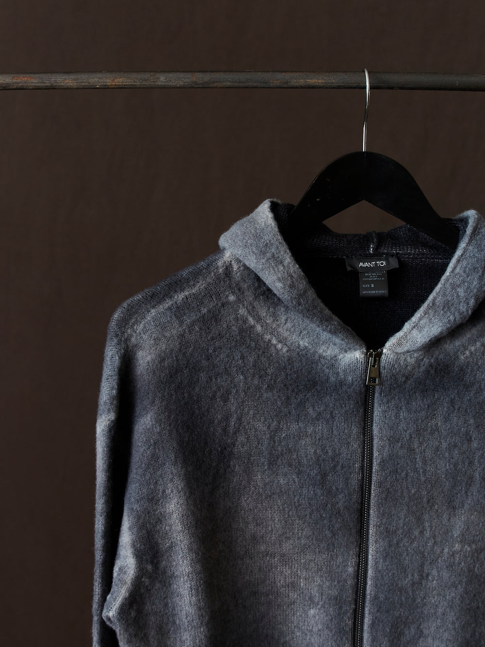 Hand Painted Brushed Zip Hooded Cardigan N/Taupe