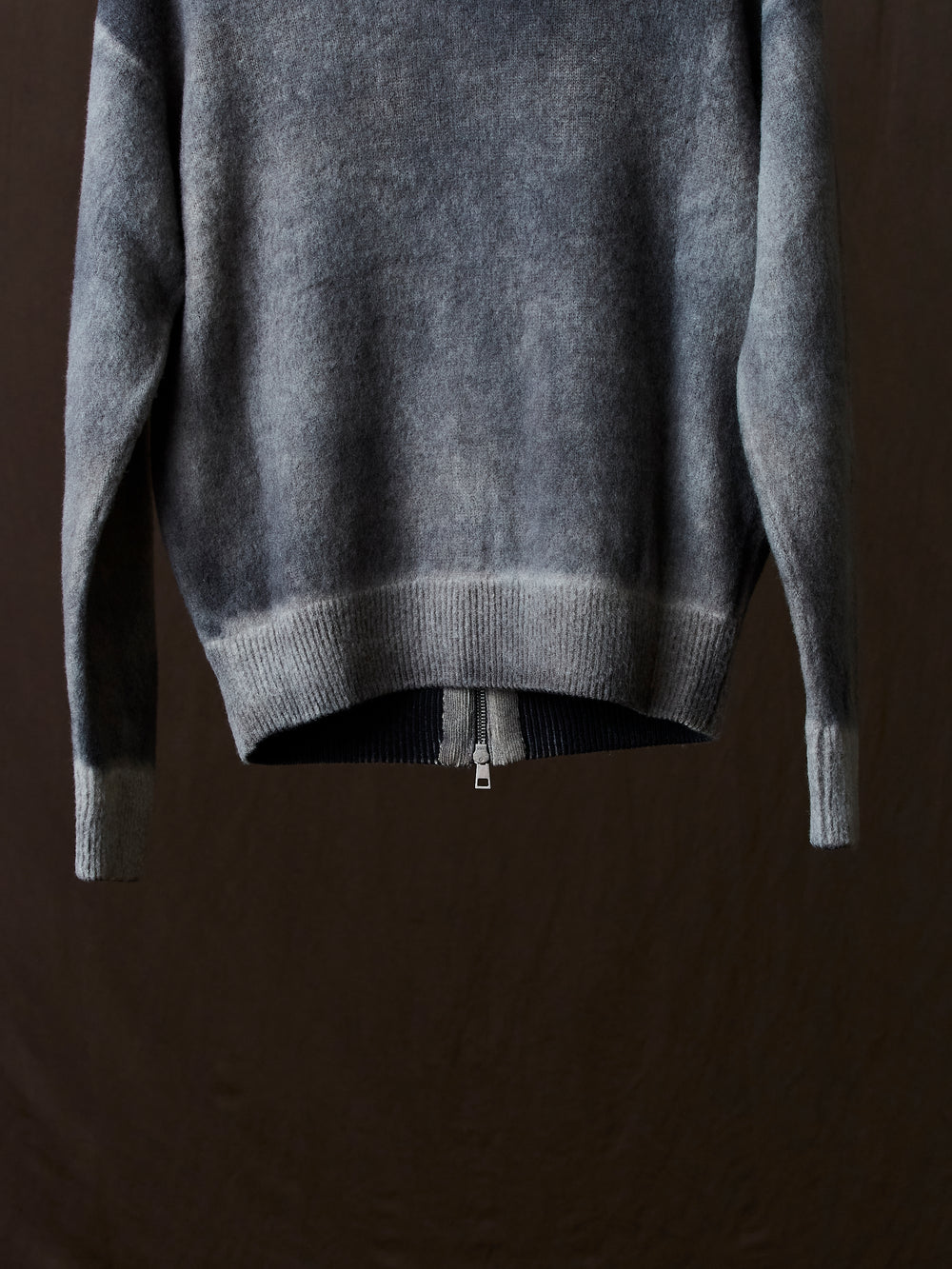 Hand Painted Brushed Zip Hooded Cardigan N/Taupe