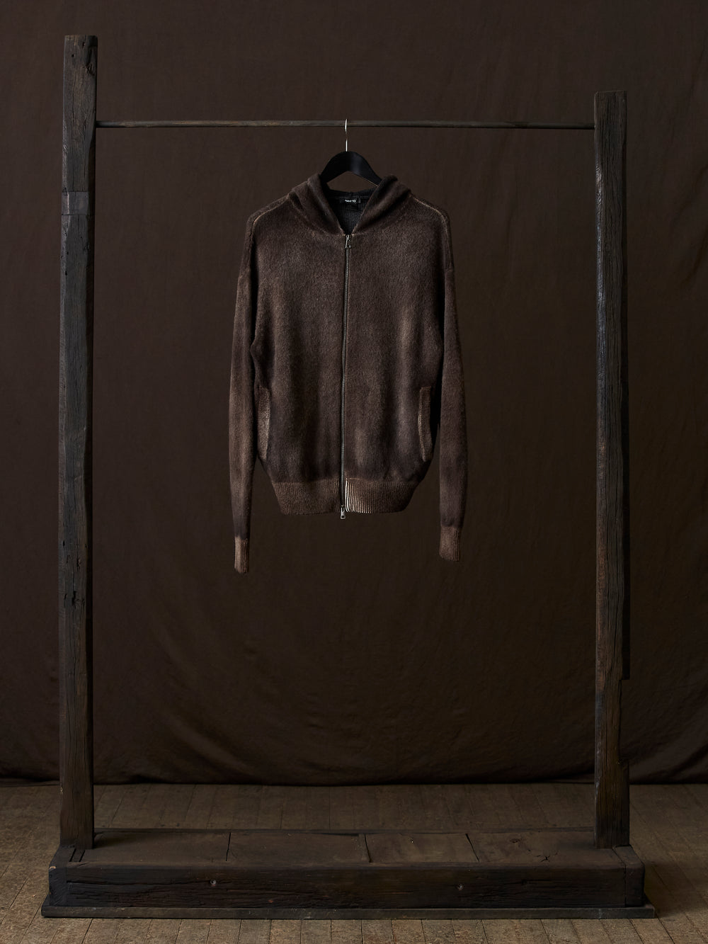 Hand Painted Brushed Zip Hooded Cardigan N/Yak