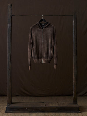 Hand Painted Brushed Zip Hooded Cardigan N/Yak