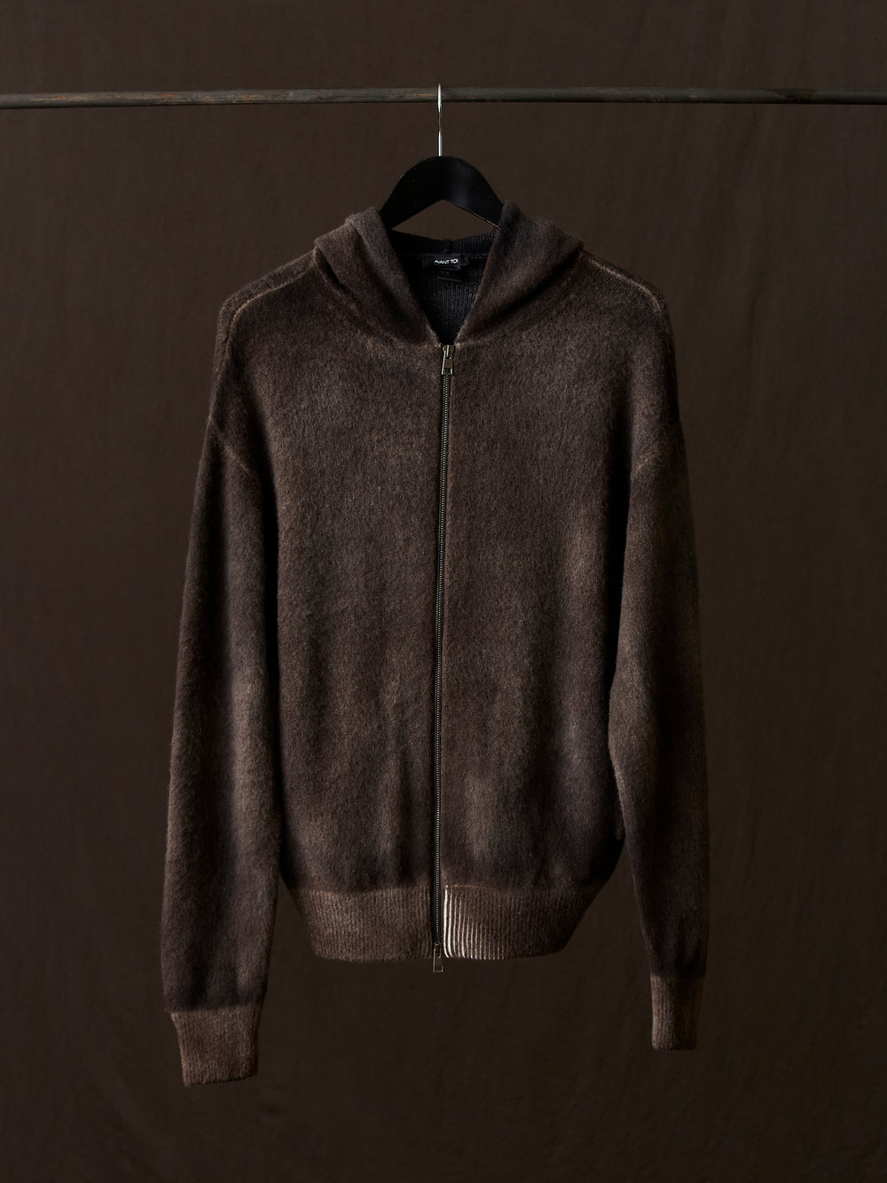 Hand Painted Brushed Zip Hooded Cardigan N/Yak