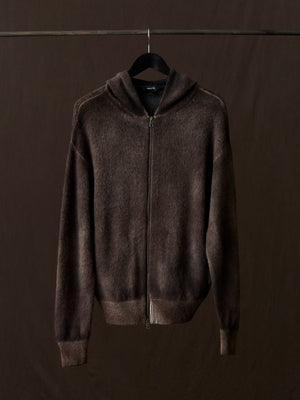 Hand Painted Brushed Zip Hooded Cardigan N/Yak