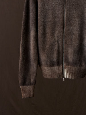 Hand Painted Brushed Zip Hooded Cardigan N/Yak