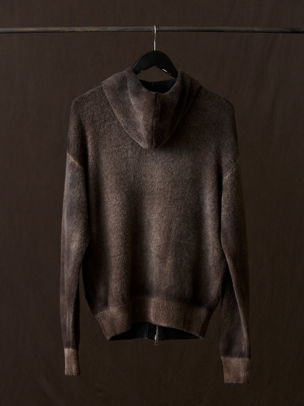 Hand Painted Brushed Zip Hooded Cardigan N/Yak