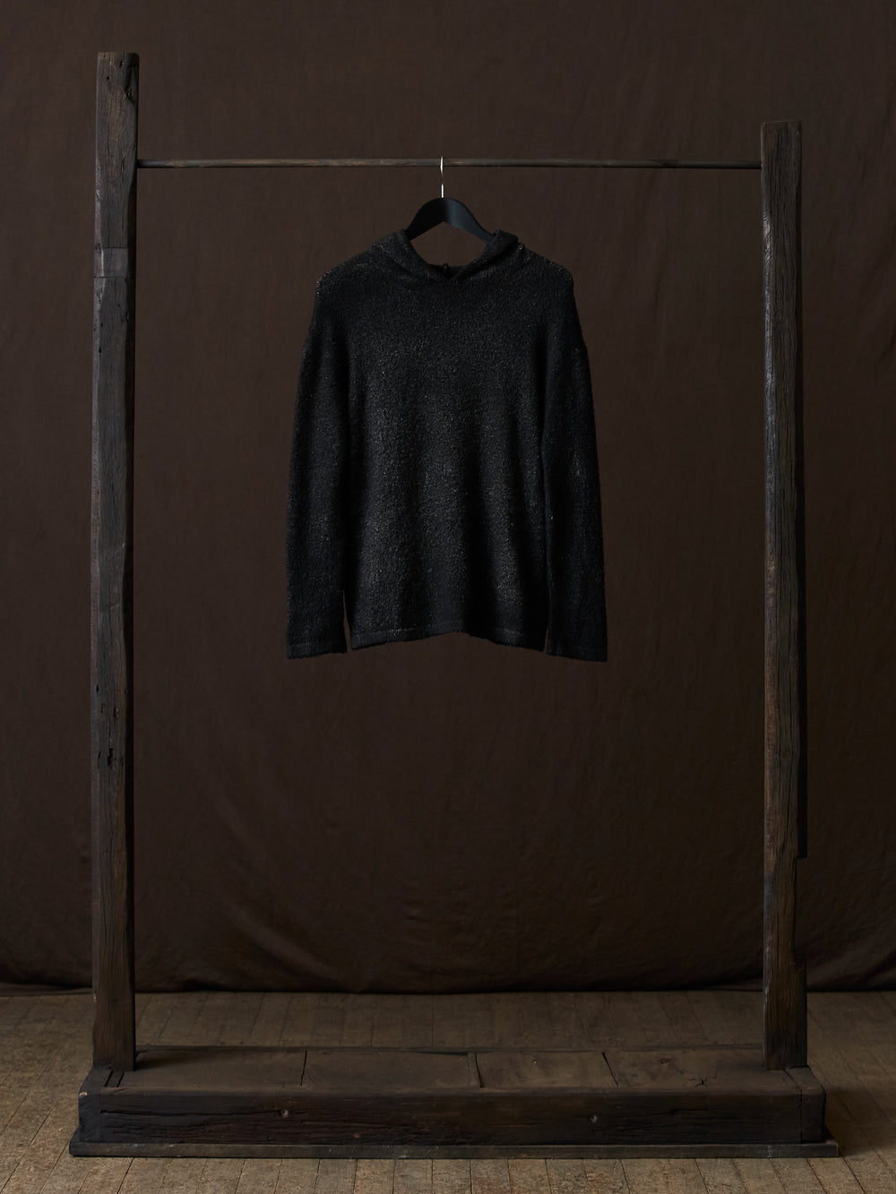 Hand Painted Cotton Hooded Pullover N/Nero