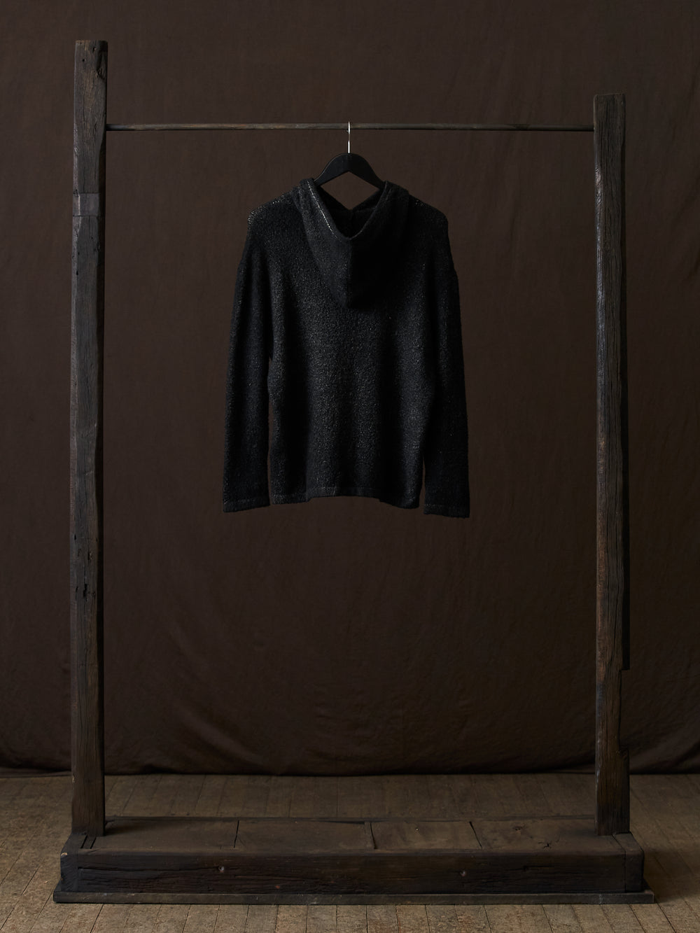 Hand Painted Cotton Hooded Pullover N/Nero