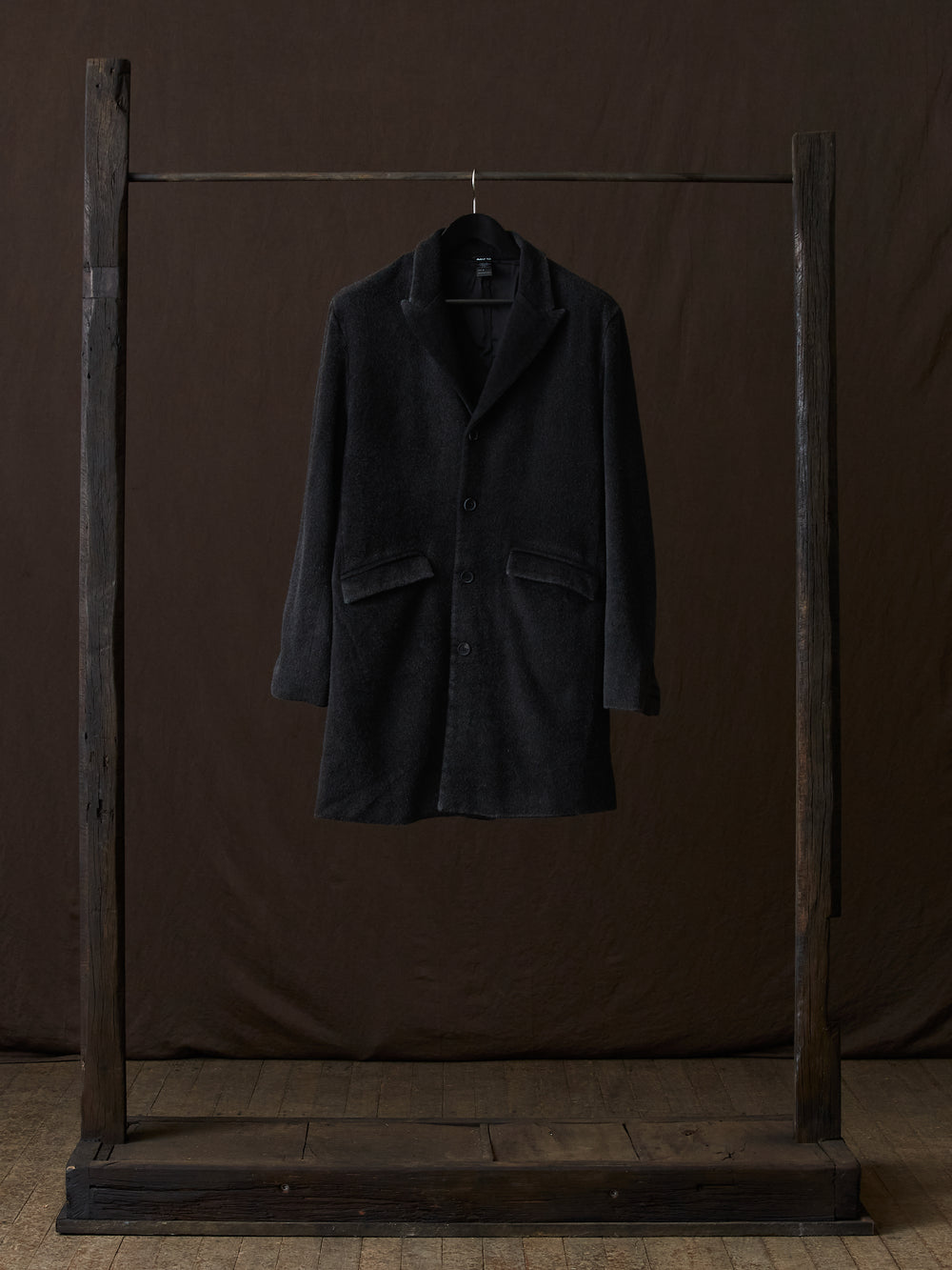 Frosted Effect Felted Rever Coat Nero