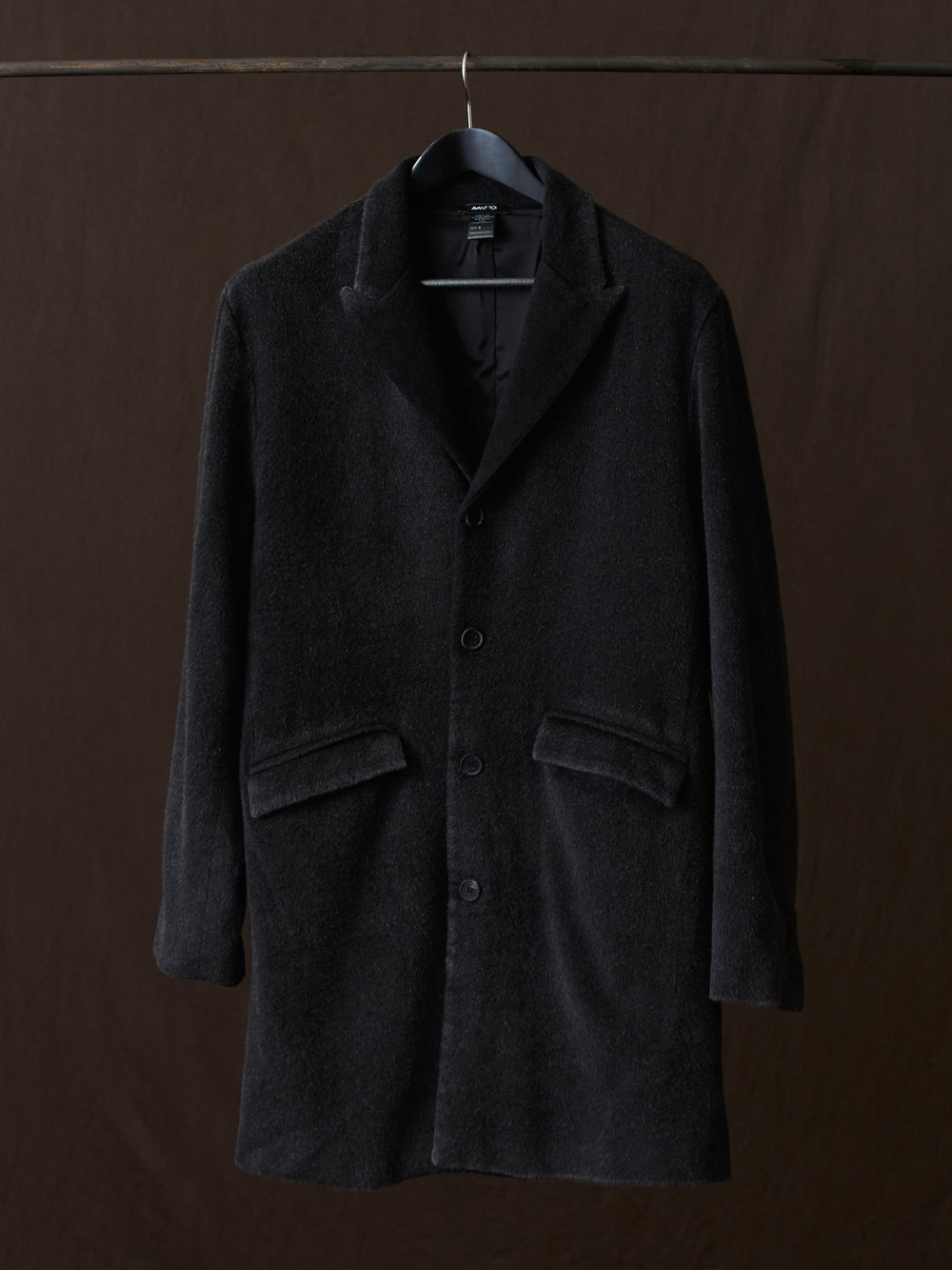 Frosted Effect Felted Rever Coat Nero