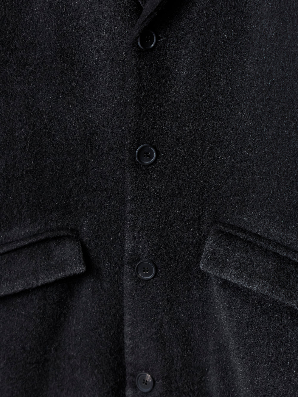 Frosted Effect Felted Rever Coat Nero