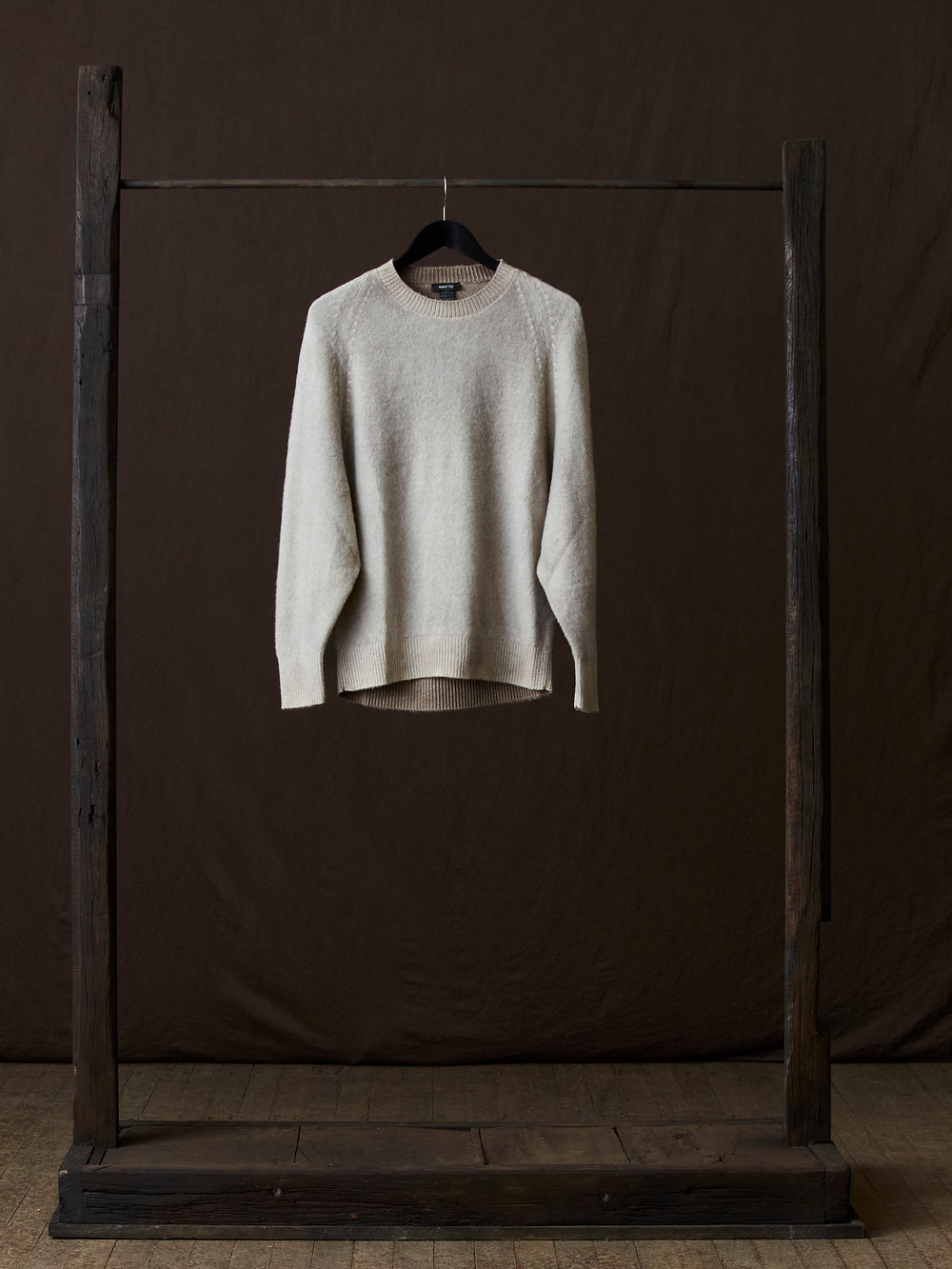 Hand Painted Brushed Cashmere Pullover w/ Raglan Sleeves Taupe