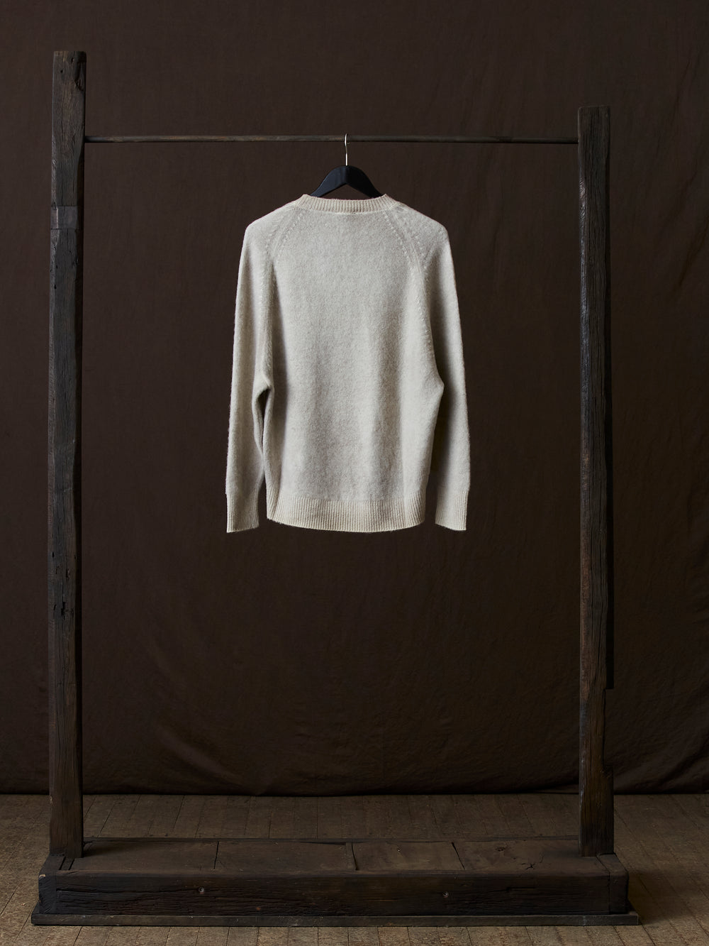 Hand Painted Brushed Cashmere Pullover w/ Raglan Sleeves Taupe
