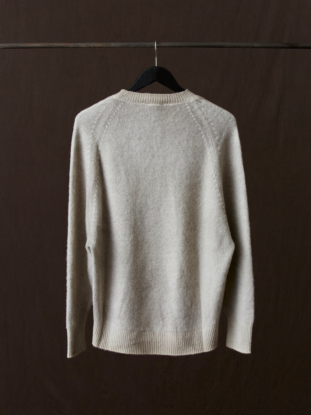 Hand Painted Brushed Cashmere Pullover w/ Raglan Sleeves Taupe