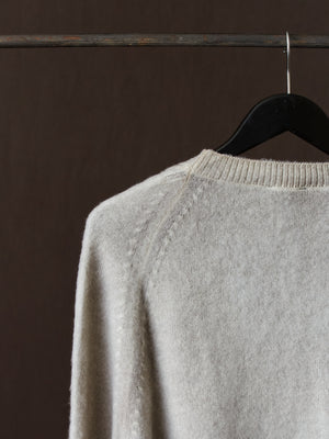 Hand Painted Brushed Cashmere Pullover w/ Raglan Sleeves Taupe