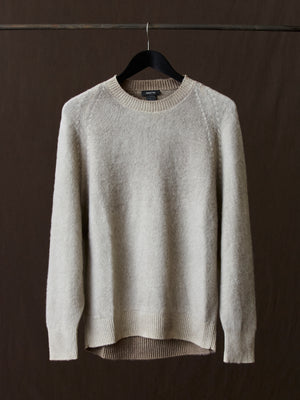 Hand Painted Brushed Cashmere Pullover w/ Raglan Sleeves Taupe