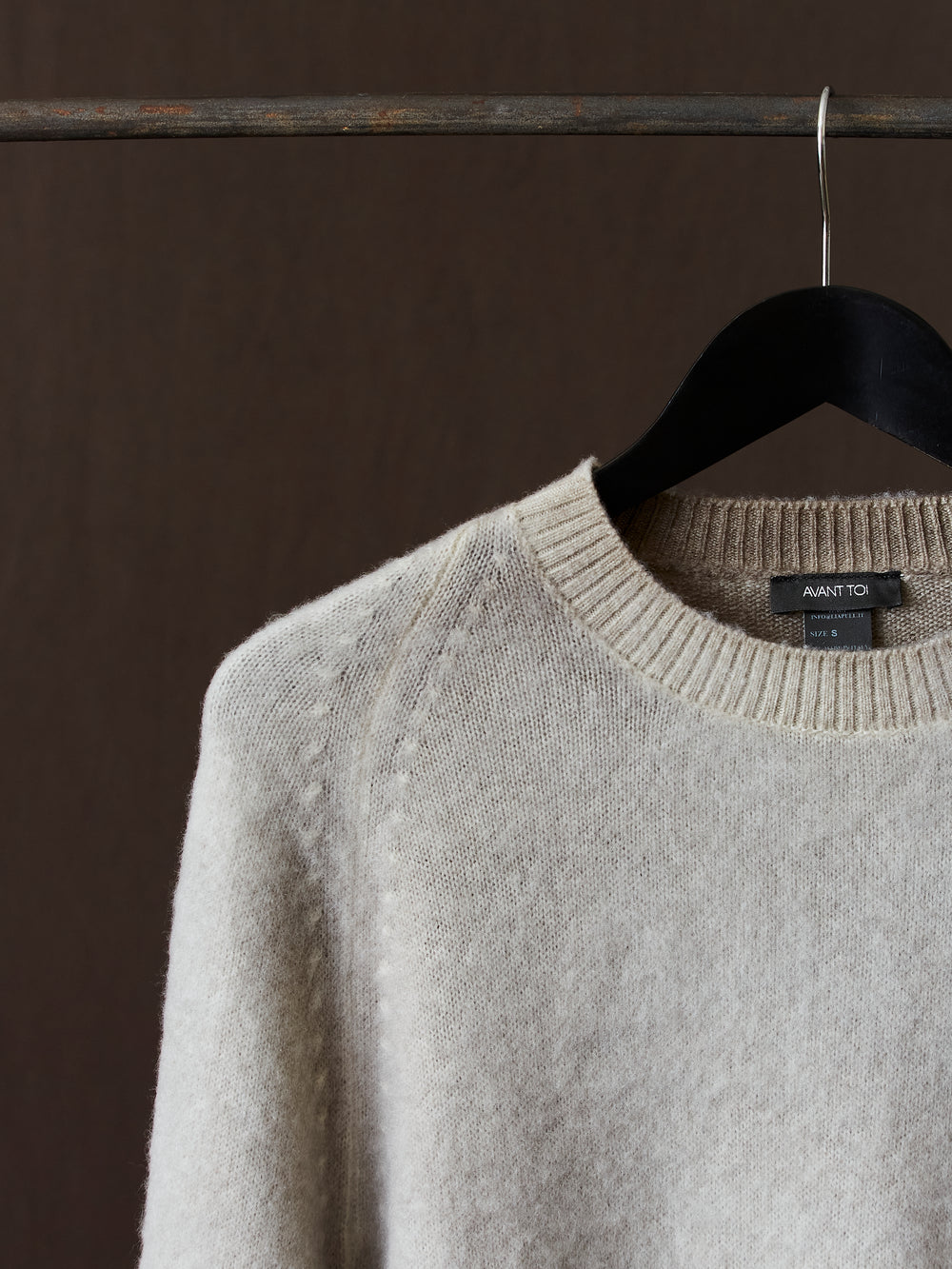 Hand Painted Brushed Cashmere Pullover w/ Raglan Sleeves Taupe