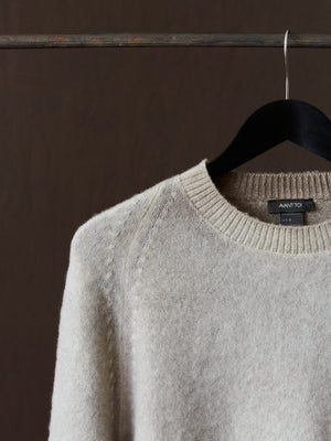 Hand Painted Brushed Cashmere Pullover w/ Raglan Sleeves Taupe