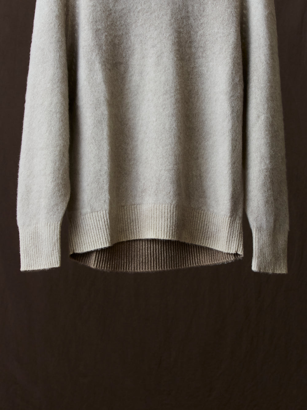 Hand Painted Brushed Cashmere Pullover w/ Raglan Sleeves Taupe