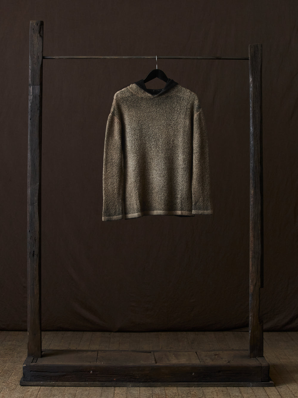 Hand Painted Cotton Hooded Pullover N/Taupe