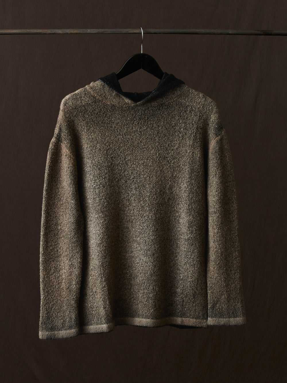Hand Painted Cotton Hooded Pullover N/Taupe