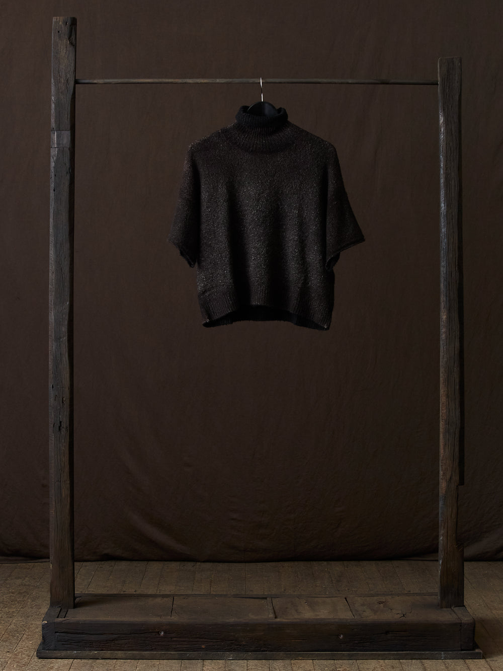 Hand Painted Carded Brushed Cotton High Neck Pullover N/Carruba
