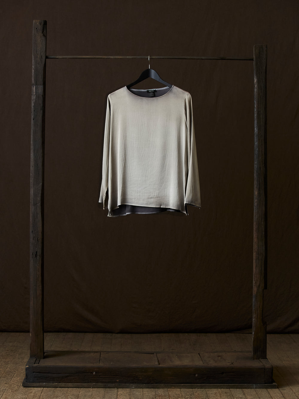 Hand Painted Stretch Silk LS Blouse N/Taupe