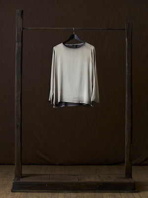 Hand Painted Stretch Silk LS Blouse N/Taupe