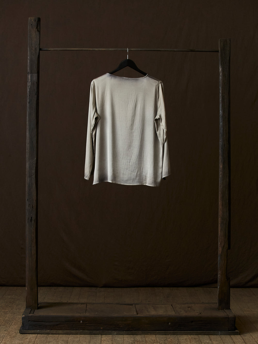 Hand Painted Stretch Silk LS Blouse N/Taupe