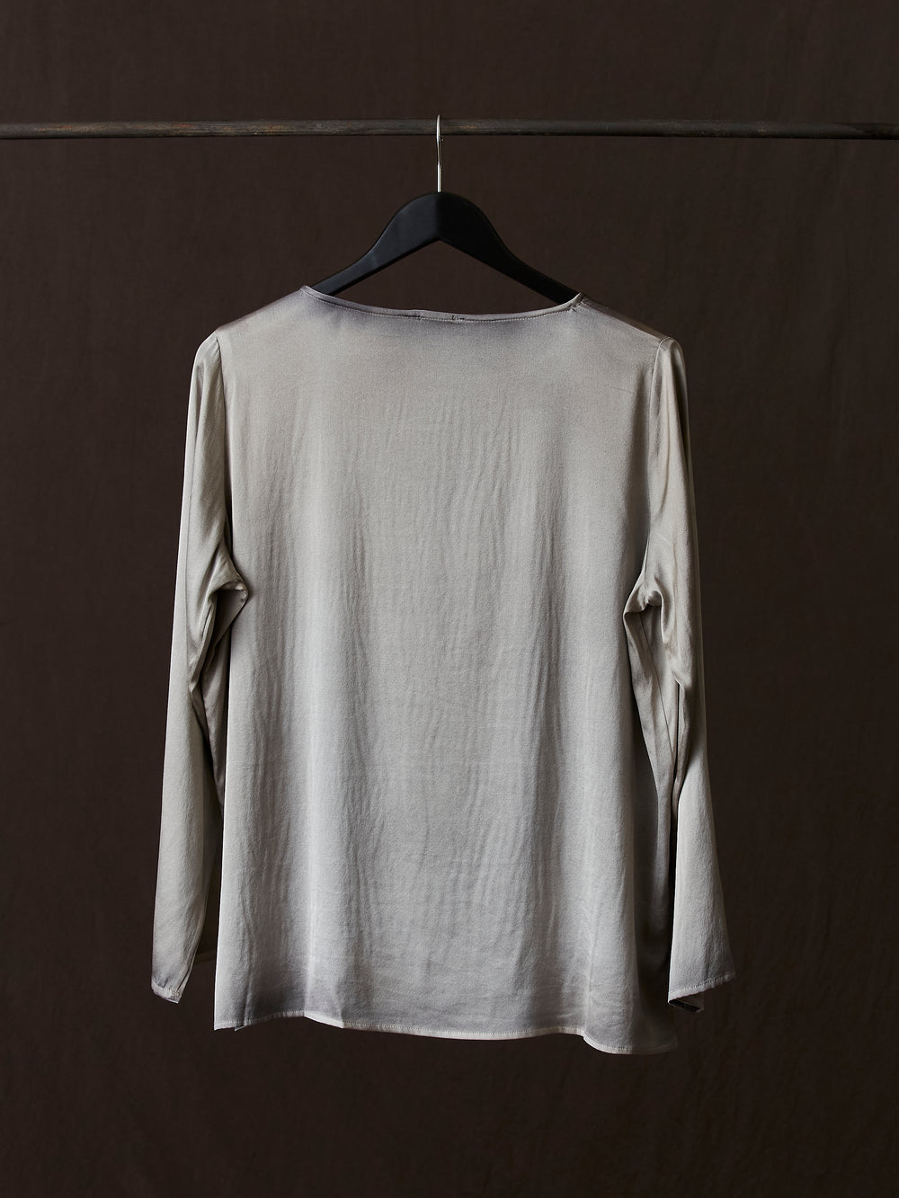 Hand Painted Stretch Silk LS Blouse N/Taupe