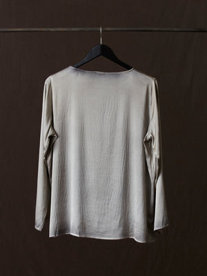 Hand Painted Stretch Silk LS Blouse N/Taupe