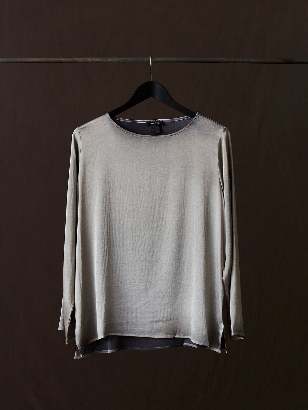 Hand Painted Stretch Silk LS Blouse N/Taupe