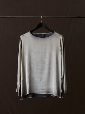 Hand Painted Stretch Silk LS Blouse N/Taupe