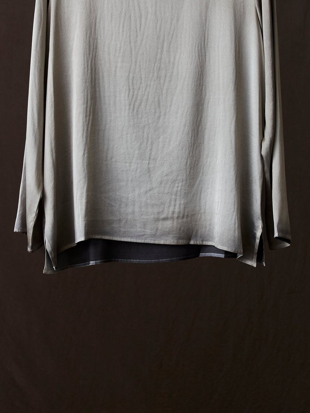 Hand Painted Stretch Silk LS Blouse N/Taupe