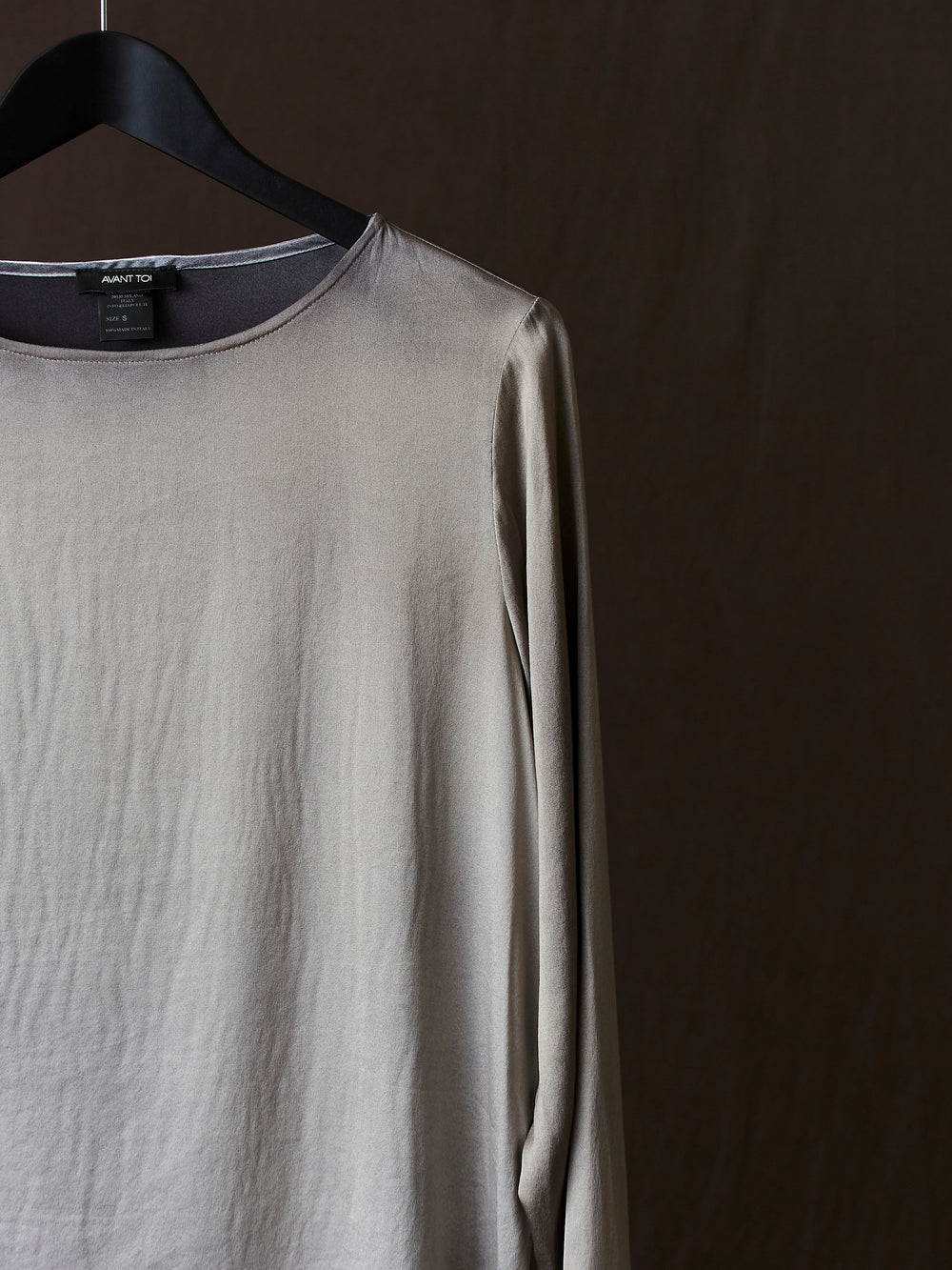 Hand Painted Stretch Silk LS Blouse N/Taupe