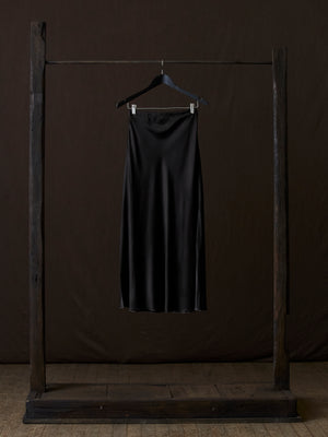 Hand Painted Stretch Silk Midi Skirt N/Nero