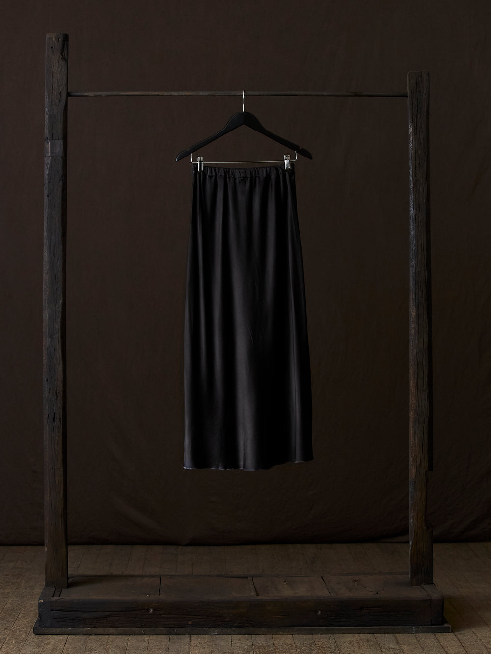 Hand Painted Stretch Silk Midi Skirt N/Nero